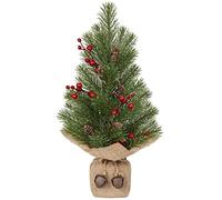 Oairse Small Tabletop Christmas Tree - 40cm/16 Inch Artificial Mini Pine Tree with Pine Cones, Red Berries, for Home Office Desk Table Decoration