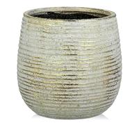 Oairse Vintage Ceramic Plant Pot with Drainage Hole 13CM Textured Indoor Flower Planter with Gold Accents, Decorative Round Pot for Succulents, Herbs, Snake Plant, Home Office Decor