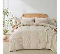 OAITE 100% Washed Cotton Duvet Cover Queen Size Soft Breathable Durable Bedding with Zipper Closure & 8 Corner Ties- 3 Pieces Plain Simple Duvet Cover Set,2 Pillow Shams,1 Duvet Cover(90"x90")
