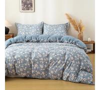 OAITE Blue Flower King Size Duvet Cover-3 Pieces Prewashed Cotton-Like Polyester Extra Soft Bedding Set, Includes 1 Duvet Cover 104''x90''with Zipper Closure & 2 Pillow Shams, Comforter Not Included