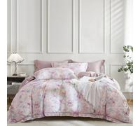 OAITE Duvet Cover Set Queen Size Floral Pattern 600 Thread Count Ultra Soft 100% Long Staple Cotton Duvet Cover Sets 3-PC, Breathable Duvet Cover with Zipper Closure & Corner Ties
