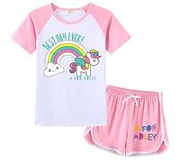 OAIXIUR Adley Prints Girls Pyjama Sets YouTube Gamer Merch Fashion Comfortable Shorts and Tops Tracksuits (Light Pink,11-12 Years)