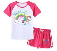 OAIXIUR Adley Prints Girls Pyjama Sets YouTube Gamer Merch Fashion Comfortable Shorts and Tops Tracksuits (Deep Pink,6-7 Years)