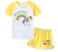 OAIXIUR Adley Prints Girls Pyjama Sets YouTube Gamer Merch Fashion Comfortable Shorts and Tops Tracksuits (Yellow,8-9 Years)