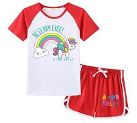 OAIXIUR Adley Prints Girls Pyjama Sets YouTube Gamer Merch Fashion Comfortable Shorts and Tops Tracksuits (Red,10-11 Years)
