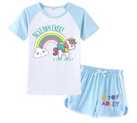 OAIXIUR Adley Prints Girls Pyjama Sets YouTube Gamer Merch Fashion Comfortable Shorts and Tops Tracksuits (Light Blue,8-9 Years)