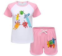 OAIXIUR Girls Numbers Math Prints Pyjama Sets Kids Numbers Festival T shirts and Shorts 2Pcs Sportswear Sets (Light Pink,6 Years)