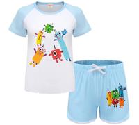 OAIXIUR Girls Numbers Math Prints Pyjama Sets Kids Numbers Festival T shirts and Shorts 2Pcs Sportswear Sets (Light Blue,13 Years)