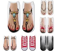 Oaiyeie 3D Pattern Socks,Funny Flip Flop Socks, Manicure Print Flip Flop Socks,Women Print Socks,Sandal Socks Low Cut Ankle Silly Socks (6 Pairs - A)