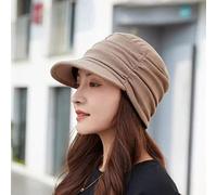 Oaiyeie Floral Pleated Short Brim Cap, Folk Style with Soft Brim, Women's Warm Hat in Autumn and Winter (Coffee)