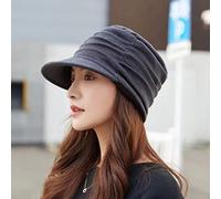 Oaiyeie Floral Pleated Short Brim hat,Folk style cap with soft hat brim, Women's warm hat in autumn and winter (Dark grey)
