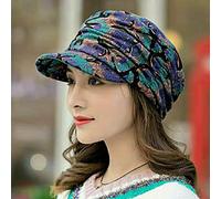 Oaiyeie Floral Pleated Short Brim hat,Folk style cap with soft hat brim, Women's warm hat in autumn and winter (Blue)