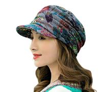 Oaiyeie Floral Pleated Short Brim hat,Folk style cap with soft hat brim, Women's warm hat in autumn and winter (Gray)