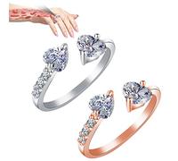 Oaiyeie Kanni Chalcedony Ioni Ring,Ionix Therapy Quartz Crystal Ring,Double Hearts Open Adjustable Ring,for Women Quartz Crystal Ring (Silver+Rose gold)