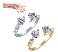 Oaiyeie Kanni Chalcedony Ioni Ring,Ionix Therapy Quartz Crystal Ring,Double Hearts Open Adjustable Ring,for Women Quartz Crystal Ring (Silver+Gold)