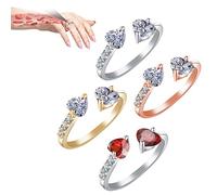 Oaiyeie Kanni Chalcedony Ioni Ring,Ionix Therapy Quartz Crystal Ring,Double Hearts Open Adjustable Ring,for Women Quartz Crystal Ring (4pcs)