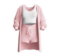 Oaiyeie Knit Set 3-Piece, Cosy Knit Set 3 Pieces, Women's Sexy Warm Fuzzy Fleece 3 Piece Outfits Pajamas (pink,3XL)