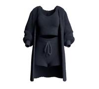 Oaiyeie Knit Set 3-Piece, Cosy Knit Set 3 Pieces, Women's Sexy Warm Fuzzy Fleece 3 Piece Outfits Pajamas (black,2XL)