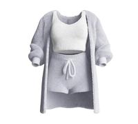 Oaiyeie Knit Set 3-Piece, Cosy Knit Set 3 Pieces, Women's Sexy Warm Fuzzy Fleece 3 Piece Outfits Pajamas (gray,2XL)