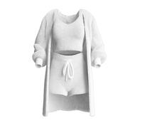 Oaiyeie Knit Set 3-Piece, Cosy Knit Set 3 Pieces, Women's Sexy Warm Fuzzy Fleece 3 Piece Outfits Pajamas (white,L)