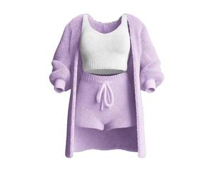 Oaiyeie Knit Set 3-Piece, Cosy Knit Set 3 Pieces, Women's Sexy Warm Fuzzy Fleece 3 Piece Outfits Pajamas