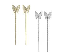 Oaiyeie Lymphvity MagneTherapy Germanium Earrings,Shiny Diamond Butterfly Earrings,Lymphatic Drainage Earrings for Women (Gold+Silver)
