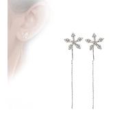 Oaiyeie Shiny Diamond Butterfly/Flower Earrings,925 silver needle Shiny Fringe Flower Earrings,Pull Through Threader Earrings Jewelry Gifts for Women Girls (Silver-A)