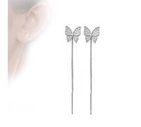 Oaiyeie Shiny Diamond Butterfly/Flower Earrings,925 silver needle Shiny Fringe Flower Earrings,Pull Through Threader Earrings Jewelry Gifts for Women Girls (Silver-B)