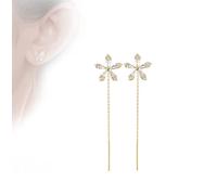 Oaiyeie Shiny Diamond Butterfly/Flower Earrings,925 silver needle Shiny Fringe Flower Earrings,Pull Through Threader Earrings Jewelry Gifts for Women Girls (Gold-A)