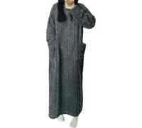 Oaiyeie Winter Coral Velvet Home Clothes,Women Warm Plush Thicken Flannel Pajamas,Autumn Winter Home Wear Robe Nightdress (Gray,M)