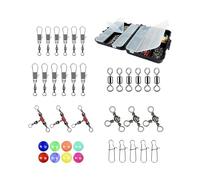 OAJABBGE 140Pcs/Set Fishing Swivels 3 Way Barrels Rolling Swivels With Beads And Storage Box High Capacity Lure Component