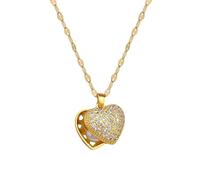 OAJABBGE Fashionable Full Heart Shells Pendant Necklace With Pearls Accent On Gold Adjustable Chain For Special Occasions