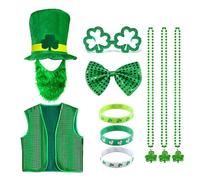 OAJABBGE Patricks Day Men Women Costume Accessories Set Includes Cups Hat Bow Ties Beard Necklaces For Patrick's Day Patrick Costume Set