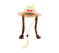 OAJABBGE Pet Straw Hat Outdoor Sunbonnet Supplies Devil Puppy Straw Hat With Braids Devil Hat
