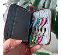 OAJABBGE Portable Fly Spinner Spoon Baits Storage Bag Hard Lures Case Waterproofs PU Leathers Small Spoon Baits Wallet Enduring