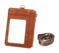OAJABBGE PU Leather Card Holder Wallet Cash Purse with Blocking Protecting and Zippered Pocket Neck Strap for Cash and Card