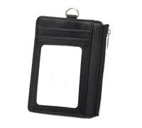 OAJABBGE PU Leather Card Holder Wallet Cash Purse with Blocking Protecting and Zippered Pocket Neck Strap for Cash and Card