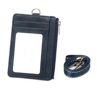 OAJABBGE PU Leather Card Holder Wallet Cash Purse with Blocking Protecting and Zippered Pocket Neck Strap for Cash and Card