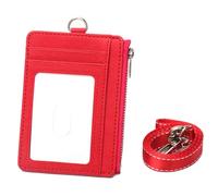 OAJABBGE PU Leather Card Holder Wallet Cash Purse with Blocking Protecting and Zippered Pocket Neck Strap for Cash and Card