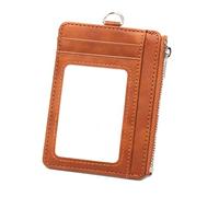 OAJABBGE PU Leather Card Holder Wallet Cash Purse with Blocking Protecting and Zippered Pocket Neck Strap for Cash and Card