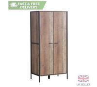 Oak 2 Door Wardrobe Rustic Style Storage Cupboard Clothes Bedroom Tall Wooden