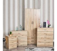 (Oak) 3 Piece Wooden Chest Cabinet Bedside Table Clothes