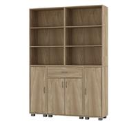 (Oak) 4 Door 6 Shelf 1 Drawer Cabinet Bookcase Cupboard