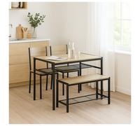 Urbn-Living 4-Piece Wooden Dining Set With Metal Frame Table, 2 Chairs & Bench - Oak