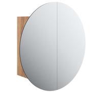 (Oak, 60 cm) vidaXL Bathroom Cabinet with Round Mirror and LED Cabinet Storage Cupboard