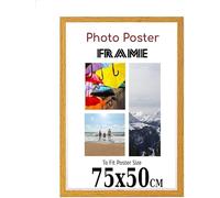 Oak 75x 50 cm Poster Frames - 75 x 50 cm Frame- Large MDF Wooden Frames 75x50cm - Both Ways Wall Hanging Wall Gallery Living Room Poster Picture Frame With Styrene Shatterproof Perspex Sheets