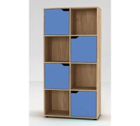 (Oak) 8 Cube Bookcase 4 Blue Door Display Shelf Storage Cupboard Living Room Shelving