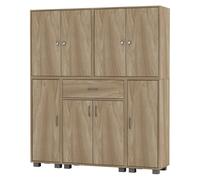 (Oak) 8 Door 12 Shelf 1 Drawer Storage Cabinet Bookcase
