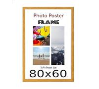 Oak 80 x 60 cm Poster Frames - Large MDF Wooden Frames 60x80 cm - Both Ways Wall Hanging Wall Gallery Living Room Photo Picture Frame With Shatterproof Perspex Sheet