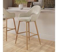 Oak and Beige Upholstered Kitchen Stool with Back - Colbie